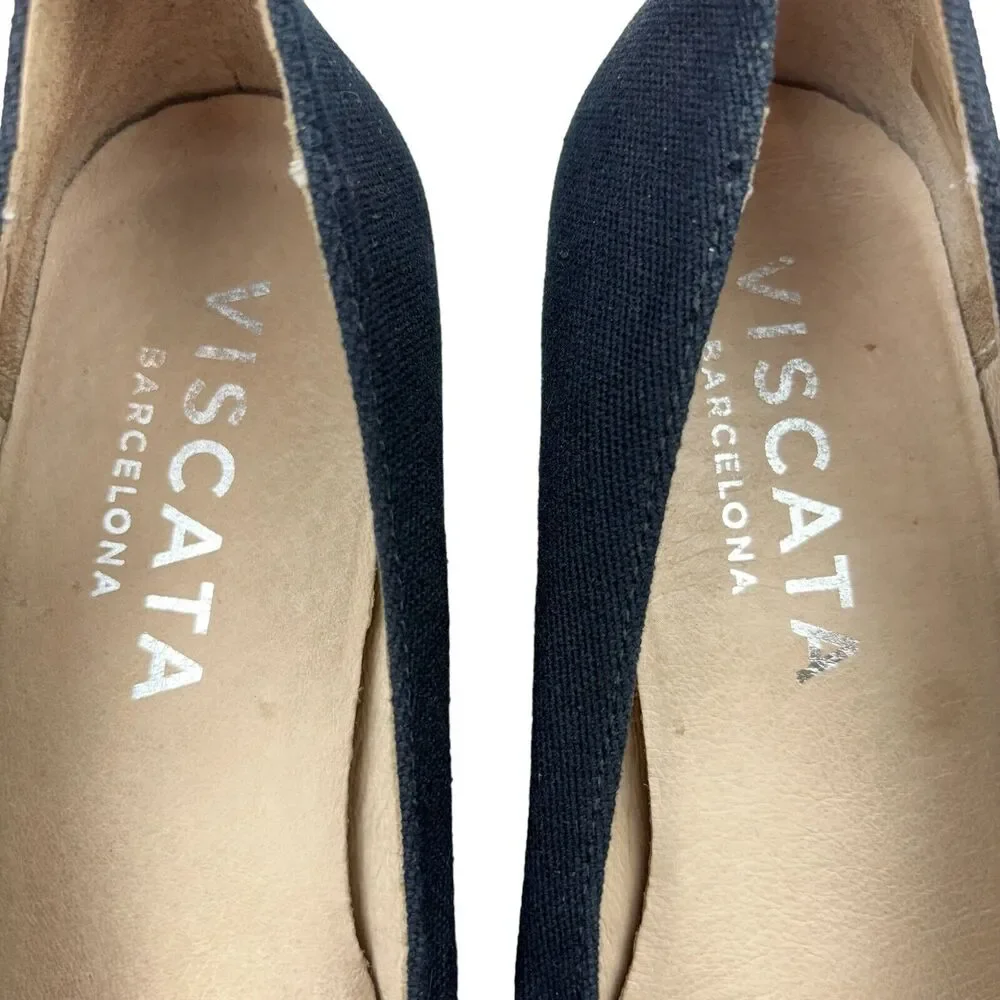 Viscata Barcelona Wedge Womens 10 US 41 EU Roses Black‎ Canvas Espadrilles Shoes